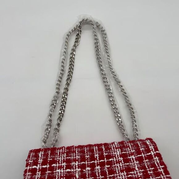NWT Badgley Mischka Red Tweed Chain Crossbody – Holiday Glam Perfection - Picture 4 of 12